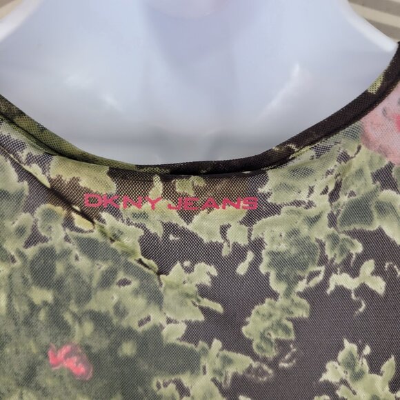 Vintage DKNY Top Blouse Floral Mesh Size XS Chiffon semi sheer alt Tie Waist - Picture 6 of 8